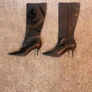 Cole haan size 11 b dark brown metallic heeled boots
